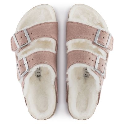 7. Birkenstock Arizona Wildleder Lammfell Pink Clay LAF Schmale isolierte Pantoletten (1023258)