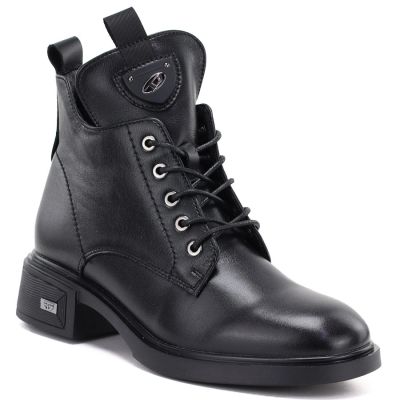 Schwarze Damen-Lederstiefeletten mit Absatz Vinceza 133145