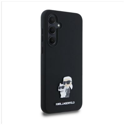 4. Karl Lagerfeld Silikon Karl&Choupette Metal Pin Hülle für Samsung Galaxy A35 – Schwarz