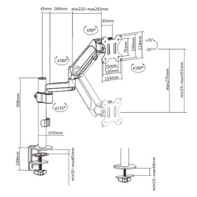 2. GEMBIRD Verstellbarer Tischmonitorarm/Halterung 17-32, VESA 100x100mm, bis zu 9 kg
