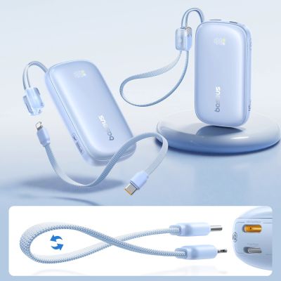 6. Baseus EnerFill FC21 Qpow 3 Ultra 10000mAh 45W Powerbank mit abnehmbarem USB-C-/ Lightning Kabel – Blau