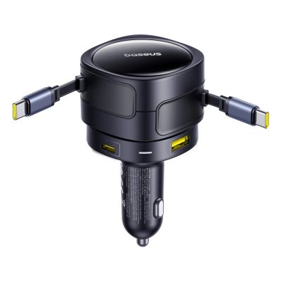 4. Baseus Enjoyment Max 90W Autoladegerät 2 x USB-C + USB-A + USB-C Kabel - Schwarz