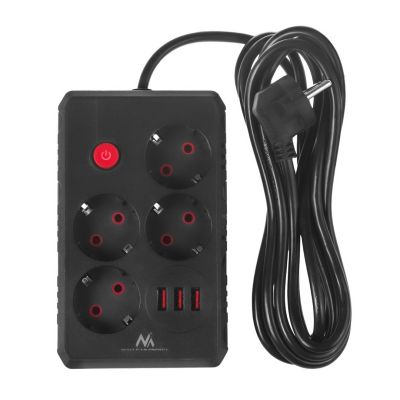 4. MACLEAN Steckdosenleiste, Verlängerungskabel mit 4 Steckdosen + 3 USB-Anschlüssen, 110–240 V Wechselstrom, 50/60 Hz, max. 2,1 A, 2500 W, 3 m, Schwarz, MCE393 B