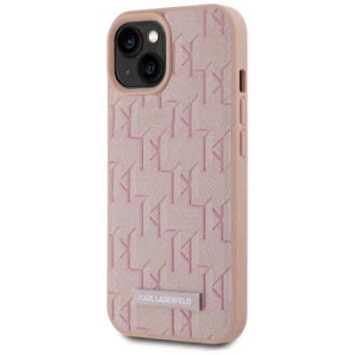 2. Karl Lagerfeld Leder-Monogramm-Metalllogo MagSafe iPhone 15 Hülle - Rosa