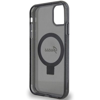 7. Guess Ring Stand Script Glitter MagSafe-Hülle für iPhone 11 / Xr – Schwarz