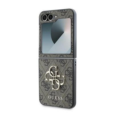6. Guess Leder 4G Metall-Logo-Hülle für Samsung Galaxy Z Flip 6 – braun