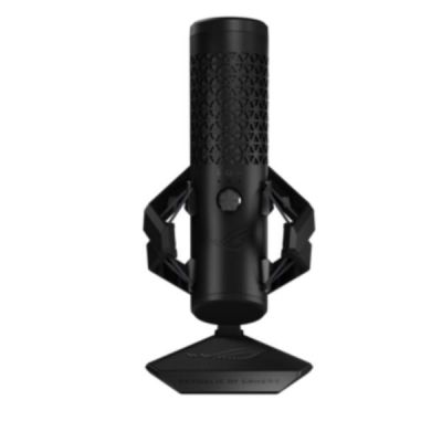 6. ASUS ROG Carnyx USB-Gaming-Mikrofon (25-mm-Kondensatorkapsel, 192 kHz/24 Bit, Niere, Hochpassfilter, integrierter Popfilter, Metall-Schwingungsdämpfer, Stummschaltung per Knopfdruck, USB, Aura Sync RGB) – Schwarz