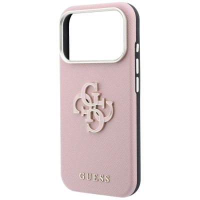 6. Guess Grained & Big Resin Logo Case für iPhone 18 Pro Max / 17 Pro Max - Pink