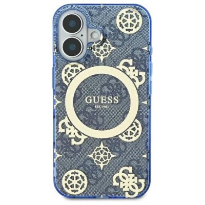 3. Guess IML Peony On 4G Background MagSafe Hülle für iPhone 16 – Blau