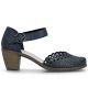 2. Damen-Ledersandalen mit bequemem Absatz, durchbrochenes Muster, marineblau, Rieker 40902-14