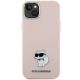 3. Karl Lagerfeld Silikon Choupette Metall Pin Hülle für iPhone 15 Plus / 14 Plus – Rosa
