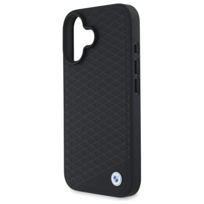 6. BMW Sign Leather Diamond Metal Logo MagSafe-Hülle für iPhone 16 – Schwarz