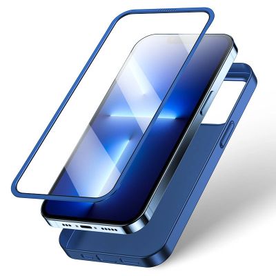 4. Joyroom 360 Full Case Cover für iPhone 13 Pro Max Back- und Frontcover + gehärtetes Glas blau (JR-BP928 blau)