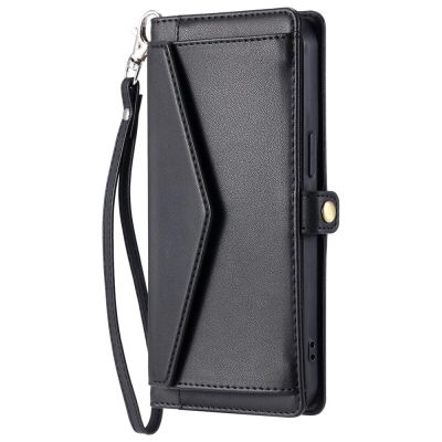13. Samsung Galaxy A56 5G Leder-Wallet-Case mit Standfunktion und Tragegurten – Schwarz