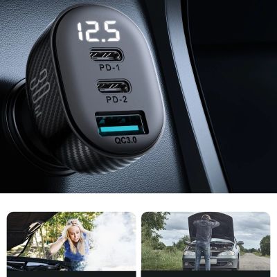 13. Joyroom JR-CCD04 30W 2x USB-C USB-A Autoladegerät mit Display - Schwarz