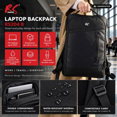 NANORS Laptop-Rucksack, 15,6", Schwarz, 42 x 28,5 x 14 cm, Wasserdicht RS204 B