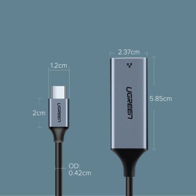 10. Ugreen externer Netzwerkadapter RJ45 - USB Typ C (1000 Mbps / 1 Gbps) Gigabit Ethernet grau (CM199)
