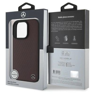 8. Mercedes MB MagSafe-Hülle in Holzoptik mit Lederimitat für iPhone 16 Pro Max – Rot