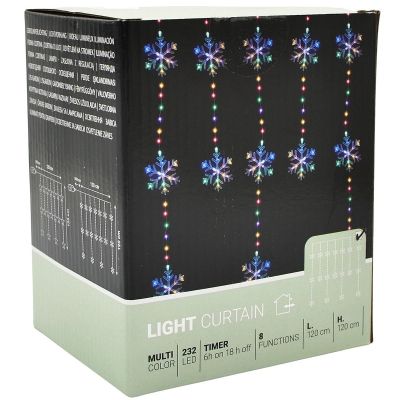 16. Weihnachtsbaumbeleuchtung, Lichtervorhang 120x120 cm, 232 LEDs, mehrfarbige Schneeflocken