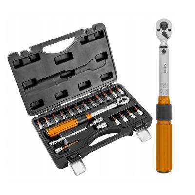 Neo Tools 1/4"-Drehmomentschlüssel, umkehrbar, 5-25 Nm, 21-teiliges Set