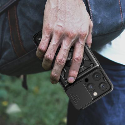 7. Armor Camshield Hülle mit Ständer und Kameraabdeckung für iPhone 15 Pro Max Hybrid Armor Camshield – Blau