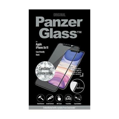 3. PanzerGlass E2E Super+ gehärtetes Glas mit Kameraabdeckung mit Swarovsky-Kristall für iPhone XR / 11 – mit schwarzem Rahmen