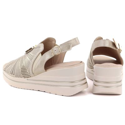 4. Damen-Ledersandalen mit Plateau, goldener Keilabsatz, M.Daszyński 25144-4