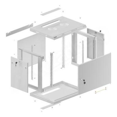 3. Rack-Einbauschrank, Wandmontage, 19" 9U, 600x450, grau, Metalltür, LANBERG (Flat Pack)
