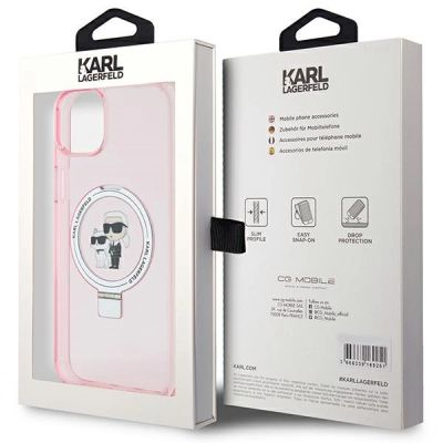 8. Karl Lagerfeld Ring Stand Karl&Choupette MagSafe Hülle für iPhone 15 Plus – Rosa