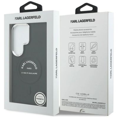 8. Karl Lagerfeld MagSafe Hülle mit geprägtem Ring und RSG-Logo für Samsung Galaxy S26 Ultra – Schwarz