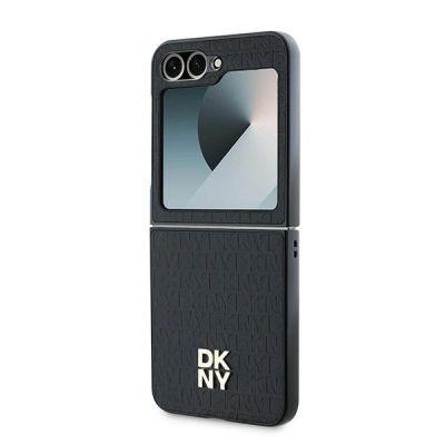 6. DKNY Repeat Pattern Stack Logo Hülle für Samsung Galaxy Z Flip6 – Schwarz