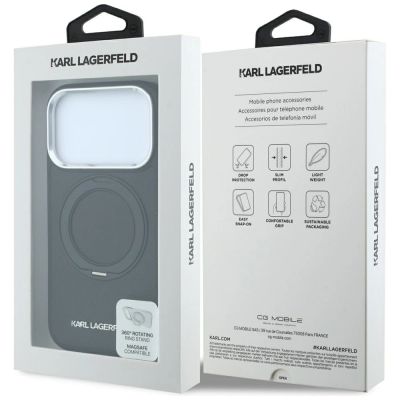 8. Karl Lagerfeld Ring Stand 360 Saffiano Classic Logo MagSafe Hülle für iPhone 18 Pro / 17 Pro - Schwarz