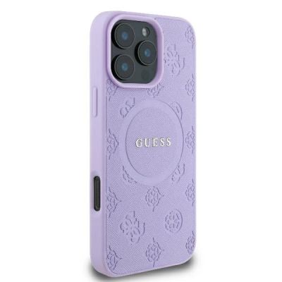 4. Guess Saffiano Peony Classic Logo MagSafe-Hülle für iPhone 16 Pro Max – Lila