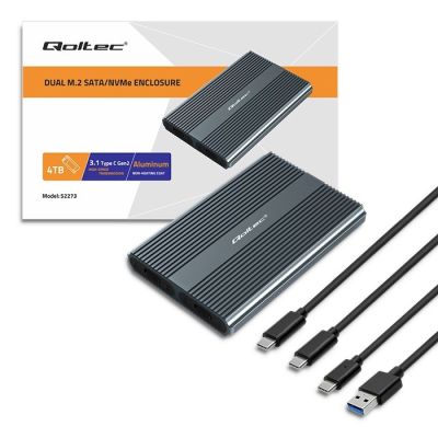 Qoltec-Gehäuse | M.2-SSD-Laufwerksschacht | SATA | NVMe | USB-C | Dual 2 x 2 TB