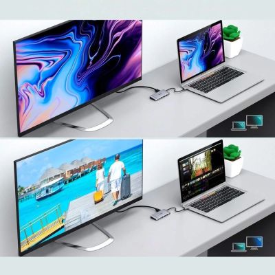 5. Choetech 9in1 Multifunktions-HUB USB Typ C - 3x USB 3.2 Gen 1 / SD- und TF-Kartenleser / HDMI 4K 30Hz / VGA Full HD 60Hz / USB Typ C / RJ45 grau (HUB-M15 grau)