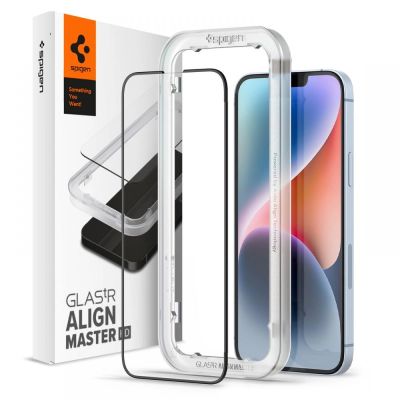 Spigen ALM Glass FC gehärtetes Glas für iPhone 13/13 Pro/14 – Schwarz