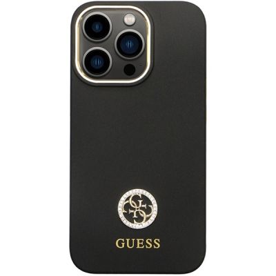 3. Guess 4G Silikon-Logo-Strass-Hülle für iPhone 13 Pro Max – Schwarz
