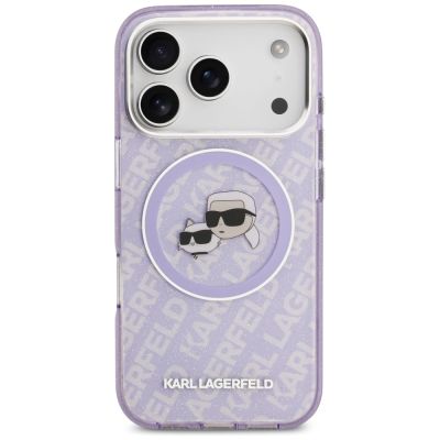 3. Karl Lagerfeld IML Glitter Karl & Choupette Heads Logo MagSafe Case für iPhone 17 Pro Max - Lila