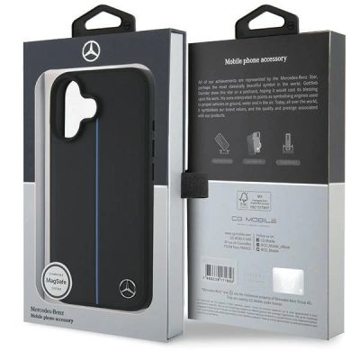 8. Mercedes MB Blue Line Leder-MagSafe-Hülle für iPhone 16 – Schwarz