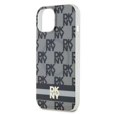 6. DKNY IML Checkered Mono Pattern & Printed Stripes MagSafe Hülle für iPhone 15 Plus / 14 Plus – Schwarz
