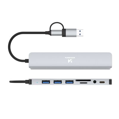 2. Wozinsky WAH-81 8-in-1 USB-Hub mit USB 3.0, SD-Kartenleser und Audioausgang – Grau
