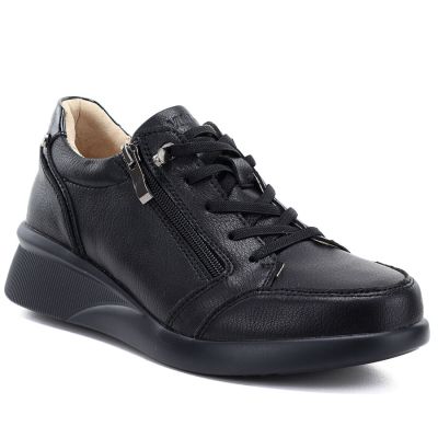 Bequeme, schwarze Keilschuhe aus Leder für Damen, Vinceza 79644