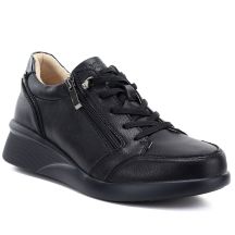Bequeme, schwarze Keilschuhe aus Leder für Damen, Vinceza 79644