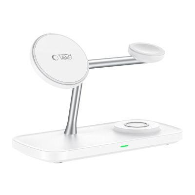 3. Tech-Protect QI15W-A45 3in1 kabelloses Ladegerät mit MagSafe für Apple -Geräte – Weiß