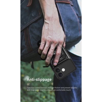 10. Hybrid Armor Camshield iPhone 17 Hülle mit Ständer und Kameraabdeckung - Schwarz