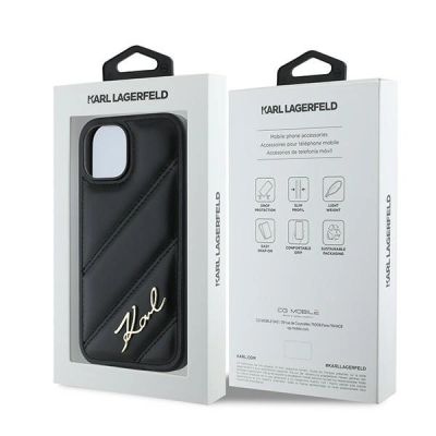 8. Karl Lagerfeld Diagonal Quilted Script Hülle für iPhone 15 / 14 / 13 – Schwarz