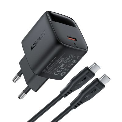 2. Acefast A113 GaN PD 20W USB-C Wandladegerät mit Display mit USB-C Kabel - Schwarz
