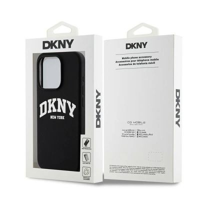 8. DKNY Liquid Silicone Weiß bedrucktes Logo MagSafe-Hülle für iPhone 15 Pro – Schwarz