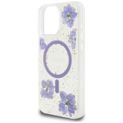 6. Guess Resin Flowers MagSafe Hülle für iPhone 16 Pro - Lila