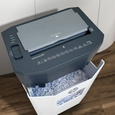 8. HP OneShred Auto 80CC Aktenvernichter HPN281780CCOF-05 Kreuzschnitt 68dB 22cm Weiß